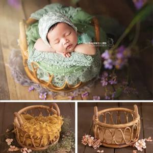 신생아 사진 소품 소녀 라운드 덩굴 짠 바구니 아기 사진 촬영 의자, 베베 포즈 침대 스튜디오 사진 액세서리