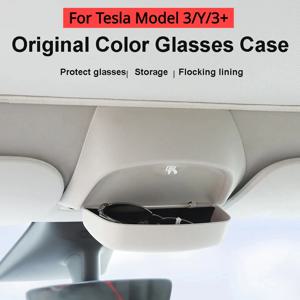 테슬라 모델 Y 3 + 용 자동차 안경 상자, 오리지널 디자인 선글라스, 선바이저 클립, 카드 보관 수정 액세서리, 2021-2024