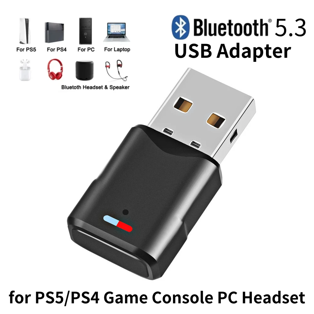 블루투스 오디오 어댑터 무선 헤드폰 어댑터 리시버, PS5/PS4 게임 콘솔 PC 헤드셋용, 2 in 1 USB 블루투스 5.3 동글