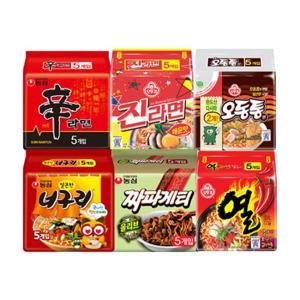 농심 신라면+너구리+짜파게티+진라면(매)+열라면+오동통면/각5개