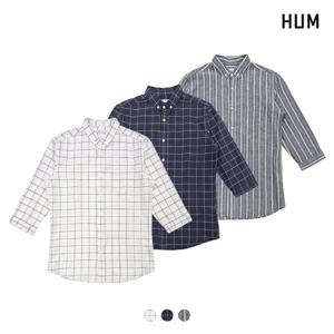 [HUM]남)코튼린넨 윈도우 체크 7부 셔츠(FHNMCSS122P)