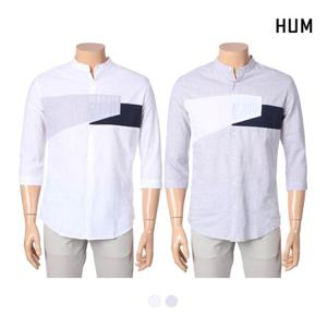[HUM]남)차이나 가슴 사선 배색 7부셔츠(FHNMCSS124P)