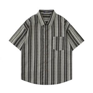 가바바 남녀공용 레트로 스트라이프 패턴 패션 오버핏 카라 반팔 셔츠 G77089 (빅사이즈 M~2XL)