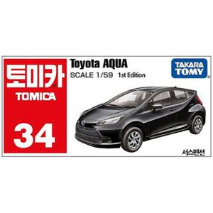 토미카 34 도요타 아쿠아 초회 블랙 다이캐스트 미니카 피규어 자동차 장난감