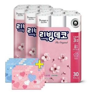 삼정 3겹 리빙 벚꽃 화장지 30m 30롤 3팩+여행용40p6팩