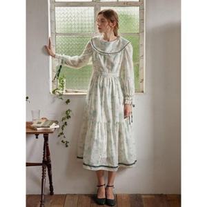 Anne Retro Printed White Tiered Dress