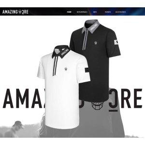 골프웨어 어메이징 크리 카라로고 포인트 기능성 골프 반팔 티셔츠