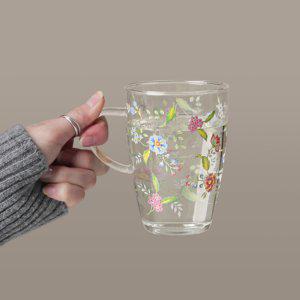 유리머그컵 빈티지 꽃무늬 레트로컵 물컵