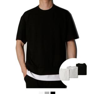 남녀공용 심플 레이어드 스판 반팔티 데일리 무지티셔츠