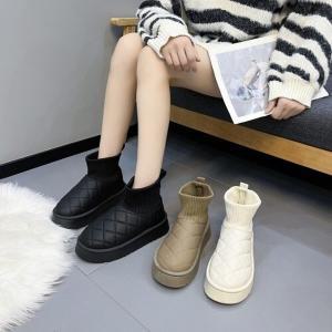 [신세계라이브쇼핑][옷자락] 여자 겨울 발목 패딩굽 따뜻한 니트 슈즈 워커 부츠