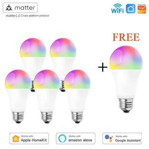 Matter WiFi 스마트 LED 전구 E27 9W TUYA/Smart Life RGBCW 디밍 가능 램프 알렉사 구글 홈 홈킷 컨트롤