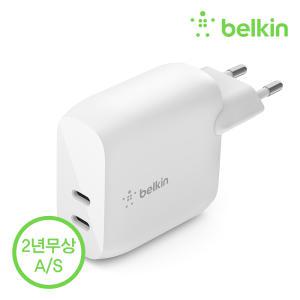 [벨킨] 부스트업 40W 듀얼 USB C타입 PD 3.0 고속 충전기 2포트 20W + 20W WCB006 / 아이폰15 14 Z플립5