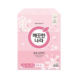 깨끗한나라 벚꽃 로맨틱 미용티슈 200매, 6입, 1개