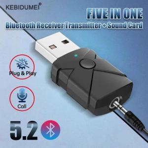 USB 블루투스 5.2 오디오 어댑터 무선 리시버 송신기 사운드 카드 TV 자동차 스피커 PC용 Aux 음악 동글 3.