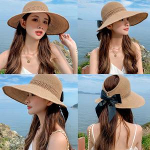 여성썬캡 리본 벨크로 돌돌이 모자 가벼운 여름 예쁜 밀짚모자 자외선차단 7컬러