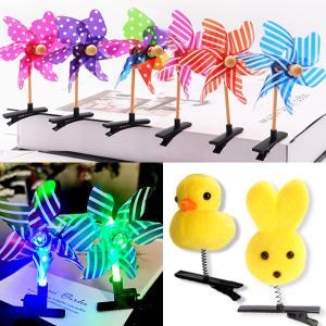 집게핀 바람개비 머리핀 LED 불빛 체육대회 포인트 꽃 스프링 헤어핀 새싹 오리 병아리