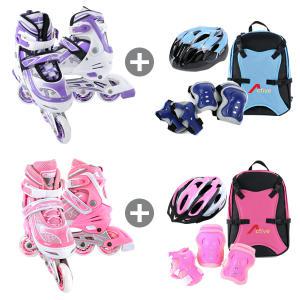 [인라인 세트] 사이즈 조절형 아동용 발광바퀴 인라인 스케이트+헬멧+보호대+가방