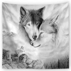 [하이디앤] 패브릭 늑대 그림 포스터 가림막 가리개 사이즈 소