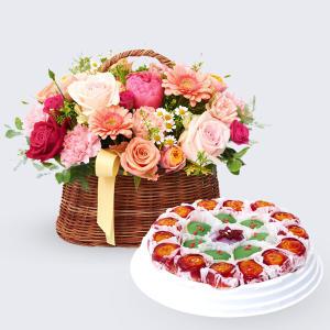 보은꽃바구니+꽃모찌떡케익(중) 꽃배송
