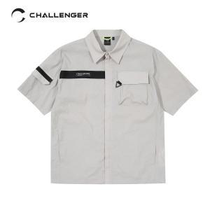 [챌린저](마산점) 스트레치우븐 셔츠형 로고배색 남성 반팔 골프바람막이 라이트그레이_CHC1MJK0636LG