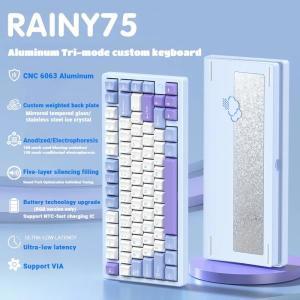 WOB Rainy75 기계식 키보드 무선 트라이 모드 개스킷 핫 스왑 RGB 맞춤형 CNC 알루미늄 사무실 게이밍 게이