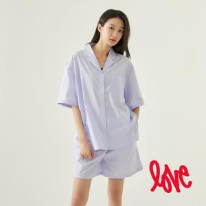 [JAJU/자주] 여 LOVE_60수 코튼 루즈핏 반팔 파자마 셔츠_블루