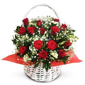 빨강장미+안개 꽃바구니 배달 당일 전국 꽃배달서비스 장미 출산 생일 축하 선물 프로포즈 결혼기념일
