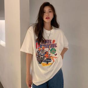 여성 반팔 티셔츠 오버핏 프린팅 박시티 t-07-c