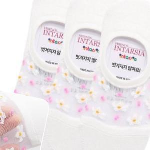 여성용 3p 메쉬 꽃무늬 페이크 삭스 화이트 여자 양말 실리콘 덧신 흰색 단목 여름 시스루