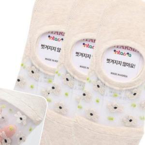 여성용 3p 메쉬 꽃무늬 페이크 삭스 베이지 여자 양말 실리콘 덧신 살색 단목 여름 시스루