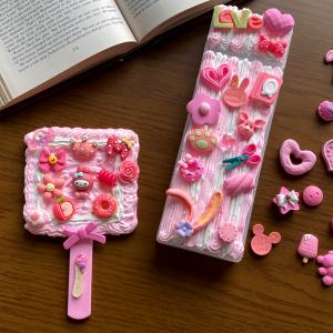 DIY 예쁜 핑크색 손거울 필통 꾸미기 세트 파츠 데코덴 재료 만들기 키트 선물 취미