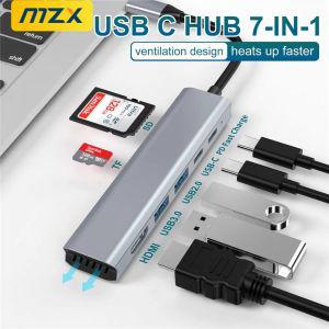 sd카드리더기 MZX USB 3.0 허브 도크 스테이션 7 인 1 4K HDMI 마이크로 SD TF 카드 리더기 C타입 집중기
