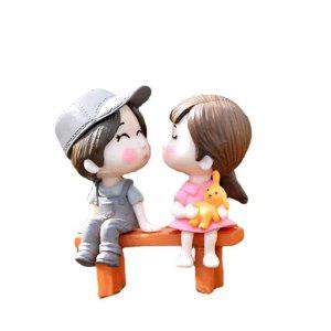 귀여운 만화 커플 의자 송진 입상 미니어처 동화 정원 홈 장식 테이블 공예