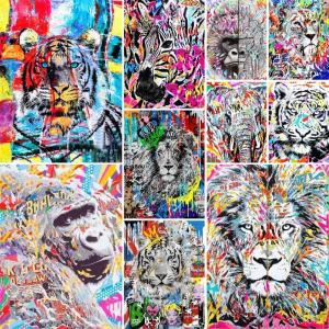 DIY 유화 그리기 명화 그림 피포페인팅숫자로 색칠 다채로운 동물 사자 호랑이 그림 세트 아크릴 페인트 40
