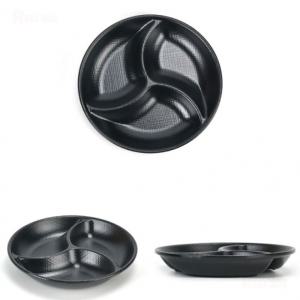 블랙 멜라민 한정식 중식 원형 3칸 나눔접시 찬기 반찬그릇 양념 소스 그릇 지름 17cm