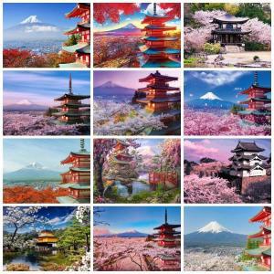 DIY 유화 그리기 명화 그림 피포페인팅을 위한 숫자로 페인트, 일본 산 후지 그림 색칠 아크릴 캔버스에 그
