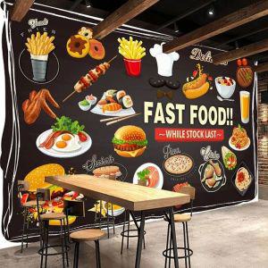 방음벽 벽에 사용자 정의 사진 벽지 롤 3D 패스트 푸드 레스토랑 버거 피자 가게 장식 벽화 방수 캔버스 회