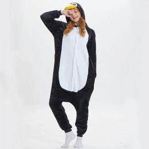 남녀공용 블랙 펭귄 원지 성인 겨울 플란넬 잠옷 남성 할로윈 애니메이션 의상 동물 애니 원피스