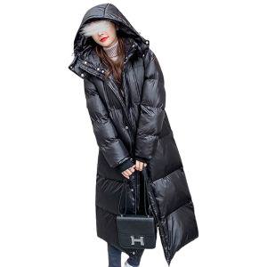 [오너클랜]모자 여자아우터 겨울점퍼 여성패션 광택 후드롱패딩