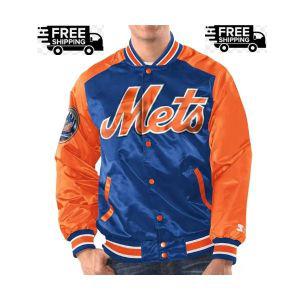 Unbranded MLB 로얄오렌지 뉴욕 메츠 NY 레니게이드 바시티 스냅 새틴 야구 자켓