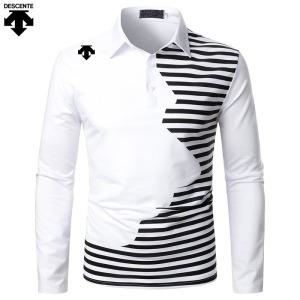 데상트 남자 골프웨어줄무늬 긴 소매카라 티셔츠