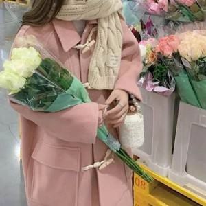 싸게팔구더블 자켓 가을룩 여자 떡볶이 롱 코트 핑크색 사랑스러운 가벼운 소재 소프트 터치감