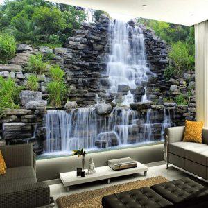 맞춤형 3D 벽화 벽지, 물 흐르는 폭포 자연 풍경 벽 그림, 아트 벽화 벽지, 거실 침실 장식