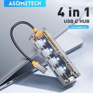 도킹스테이션 ASOMETECH Type C HUB 4 in 1 USB to 3.0 Transparent Punk Docking Station Splitter Adapte