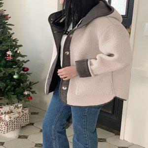 [신세계라이브쇼핑][옷자락] 여자 간절기 겨울 아우터 골덴 배색 후드 무스탕 자켓