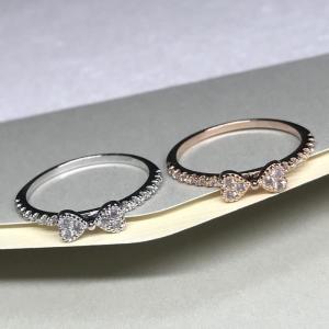 [OFKK6724]실버925 미니 하트 리본 6석 큐빅 반지 커플링