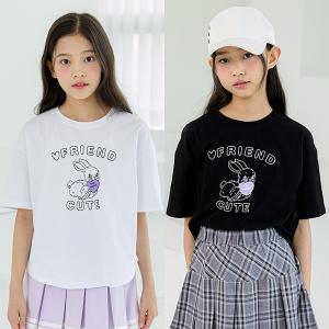 큐트래빗 반팔 티셔츠 맨투맨 / 여아 주니어 의류 초등학생 옷