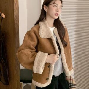 [RGNN4PT3]브라운 자켓 여성 양털 뽀글이 숏자켓 무스탕