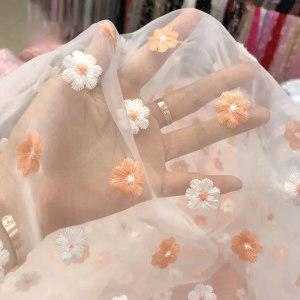 아름다운 자수 프랑스 꽃 오간자 얇은 명주 그물 패브릭 파티 드레스 홈 장식 투명 레이스 패브릭 패치워크