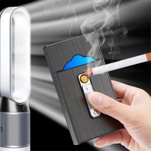 2 인 1 USB 충전 담배 케이스  라이터 여성 20 피스 용량 슬림 담배 홀더 방수 금속 연기 담배 상자